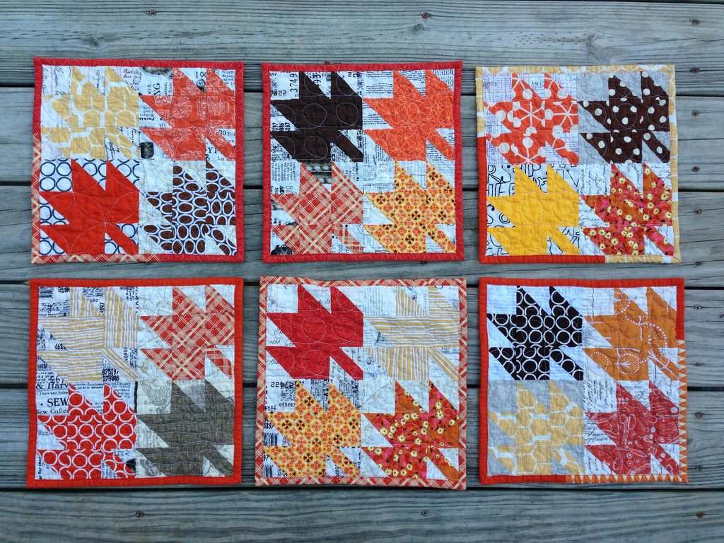 modern maple mug rugs. washed and crinkled edition.